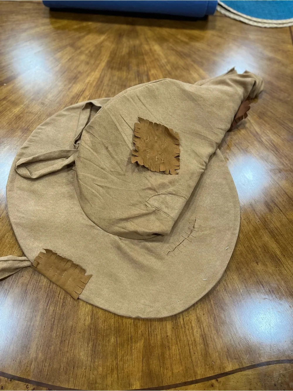 Kids Brown Scarecrow Costume Hat with Patch Details